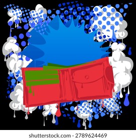 Wallet graffiti with speech bubble. Abstract modern Messaging sign street art decoration, performed in urban painting style.