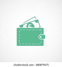 Wallet Green Flat Icon On White Background