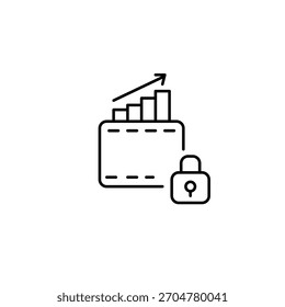 Wallet, growing diagram and lock. Secure savings, financial protection and security. Pixel perfect, editable stroke vector icon
