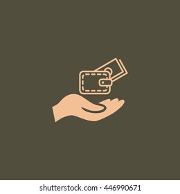 Wallet and hand icon Flat.