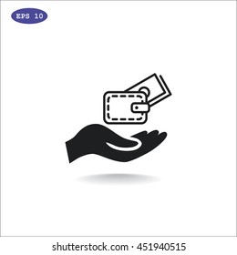 Wallet and hand icon Flat.
