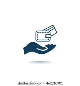 Wallet and hand icon Flat.