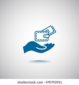 Wallet and hand icon Flat.