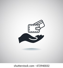 Wallet and hand icon Flat.