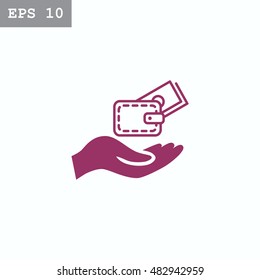 Wallet and hand icon Flat.
