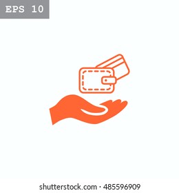 Wallet and hand icon Flat.
