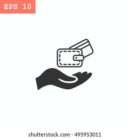 Wallet and hand icon Flat.