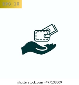Wallet and hand icon Flat.