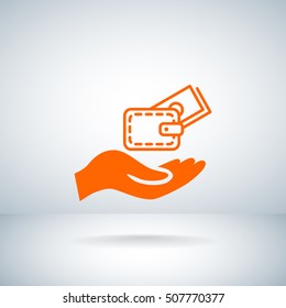Wallet and hand icon Flat.