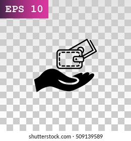 Wallet and hand icon Flat.