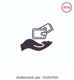 Wallet and hand icon Flat.