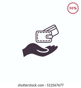 Wallet and hand icon Flat.
