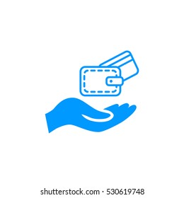Wallet and hand icon Flat.