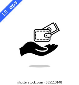 Wallet and hand icon Flat.