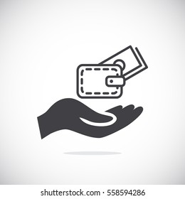 Wallet and hand icon Flat.