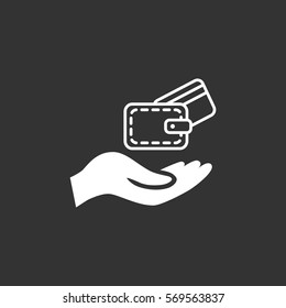 Wallet and hand icon Flat.