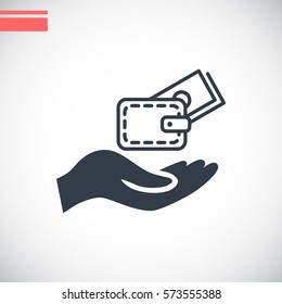 Wallet and hand icon Flat.