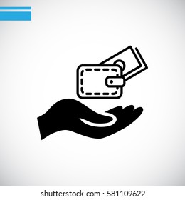 Wallet and hand icon Flat.