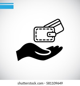 Wallet and hand icon Flat.