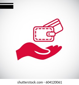 Wallet and hand icon Flat.