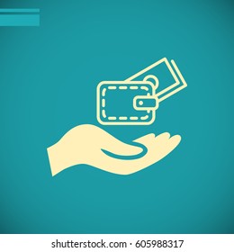 Wallet and hand icon Flat.