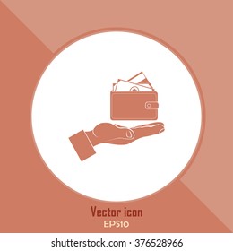 Wallet in hand. icon. Vector Eps 10