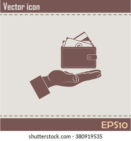 Wallet in hand. icon. Vector Eps 10