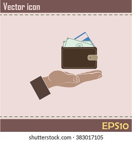 Wallet in hand. icon. Vector Eps 10