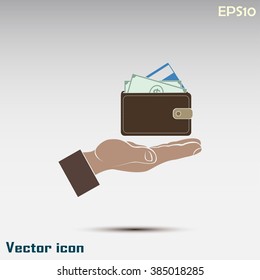 Wallet in hand. icon. Vector Eps 10