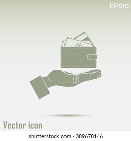 Wallet in hand. icon. Vector Eps 10