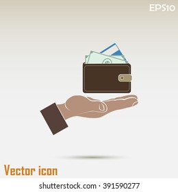 Wallet in hand. icon. Vector Eps 10
