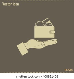 Wallet in hand. icon. Vector Eps 10