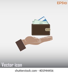 Wallet in hand. icon. Vector Eps 10