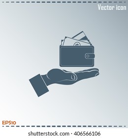 Wallet in hand. icon. Vector Eps 10