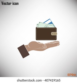 Wallet in hand. icon. Vector Eps 10