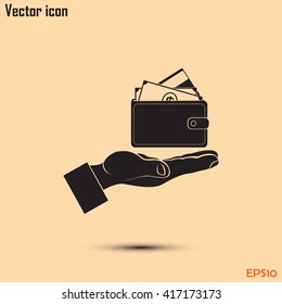 Wallet in hand. icon. Vector Eps 10