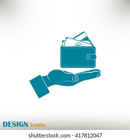 Wallet in hand. icon. Vector Eps 10