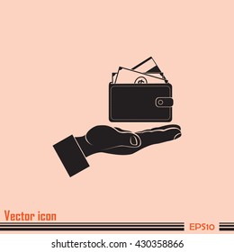 Wallet in hand. icon. Vector Eps 10