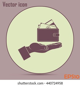 Wallet in hand. icon. Vector Eps 10