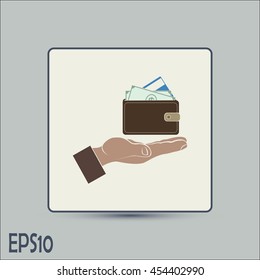 Wallet in hand. icon. Vector Eps 10