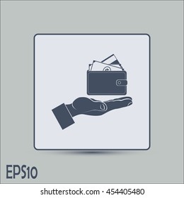 Wallet in hand. icon. Vector Eps 10
