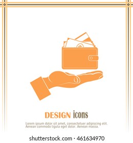 Wallet in hand. icon. Vector Eps 10