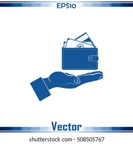 Wallet in hand. icon. Vector Eps 10