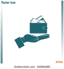 Wallet in hand. icon. Vector Eps 10