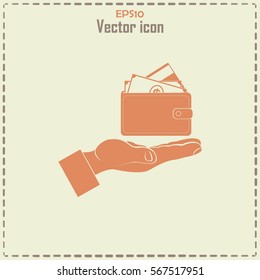 Wallet in hand. icon. Vector Eps 10