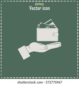Wallet in hand. icon. Vector Eps 10
