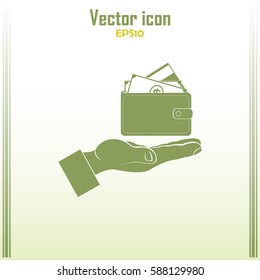 Wallet in hand. icon. Vector Eps 10