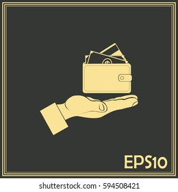 Wallet in hand. icon. Vector Eps 10