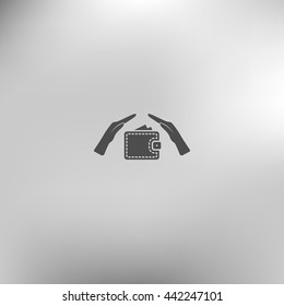 Wallet and hands web icon. Flat design style stock vector illustration