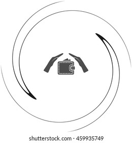 Wallet and hands web icon. Flat design style stock vector illustration